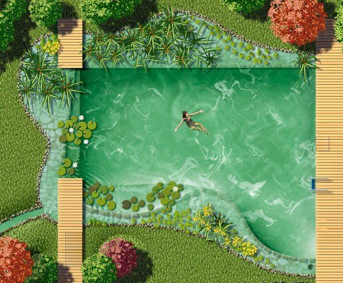 Självkonstruktion av simdammen naturlig pool illustration design