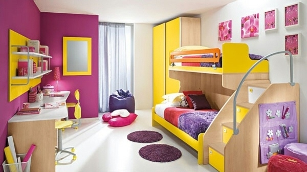 ljusa bönsäck i barnkammaren designidéer lila gul