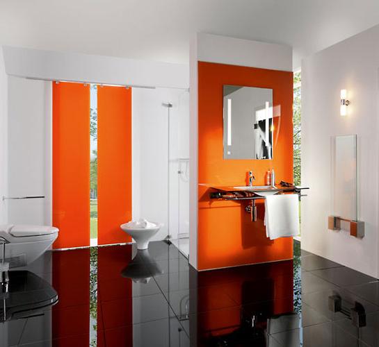 glas radiator sprinz vägg orange vit badrum