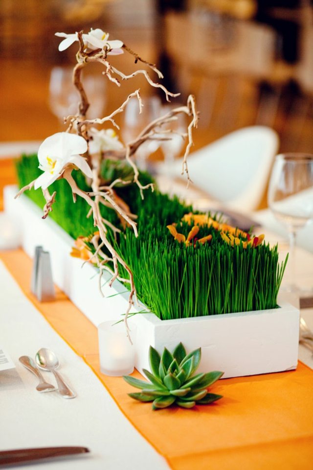 modern bordsdekoration design gräs färska idéer