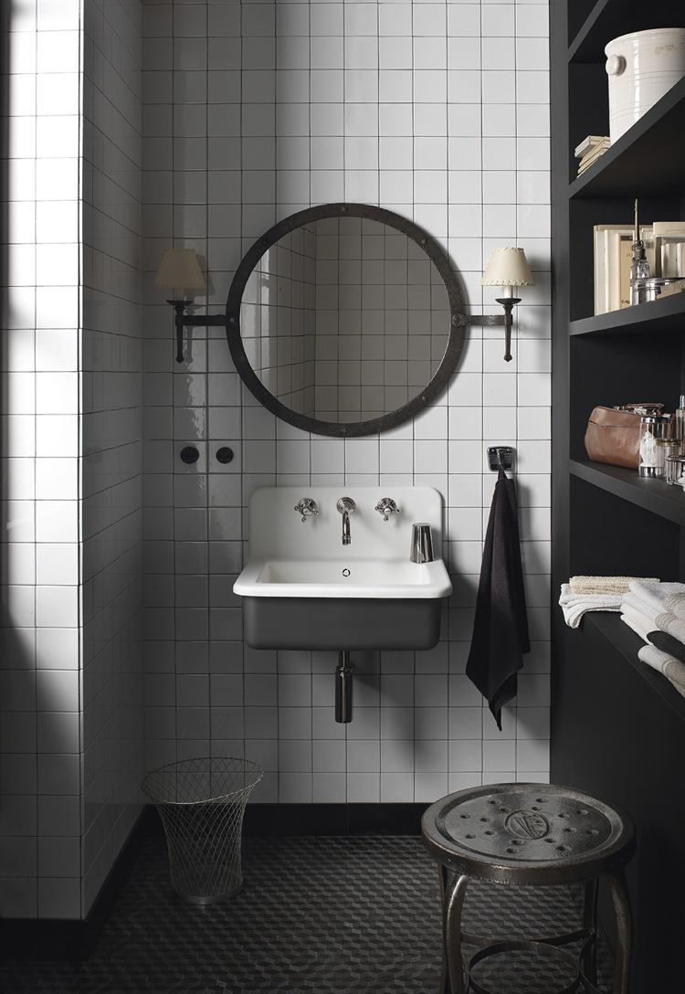 design handfat badrum industriell stil vit svart