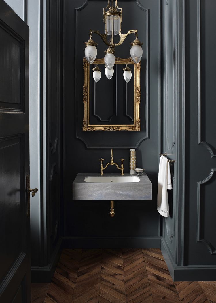 design handfat badrum barock stil modernt grått guld