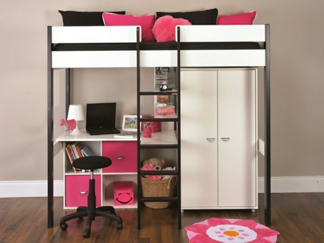 Rosa-färg-kvadrat-moduler-barnrum-med-loft-säng