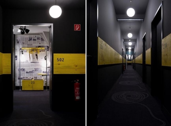 svart-gul hall design-Superbude Hamburg stadthotel