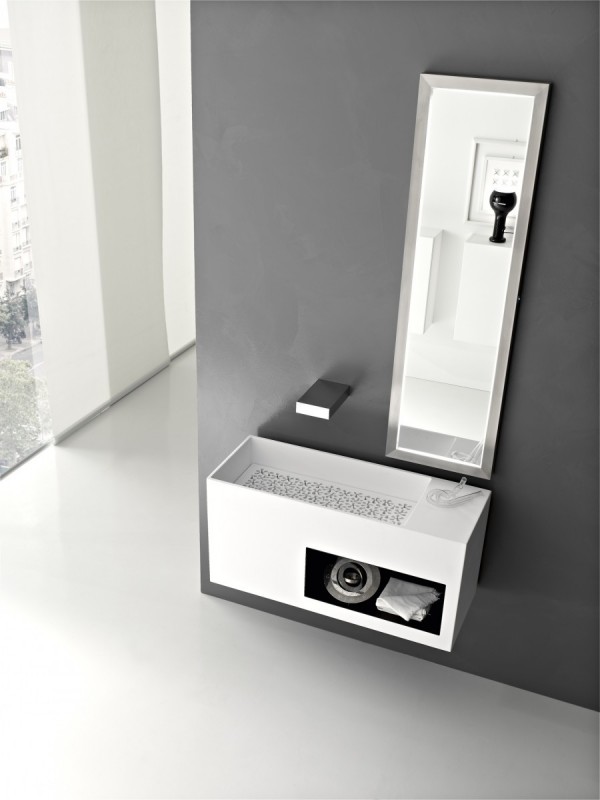 badrumsmöbler futuristiskt utseende ljus spegel kompakt