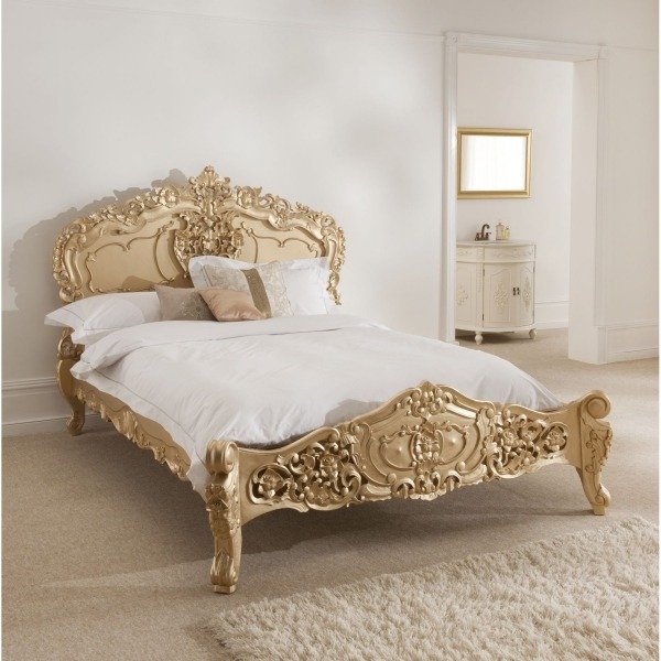 Rokoko gyllene ram-sovrum säng sänggavel-prydnader Böjda-eleganta former