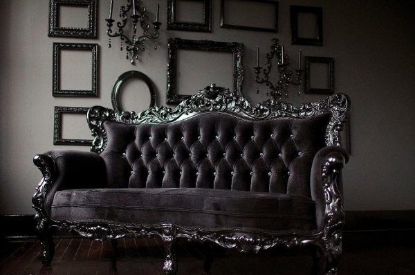 elegant soffa svart design stoppad sammetslen rokokomöbel velour