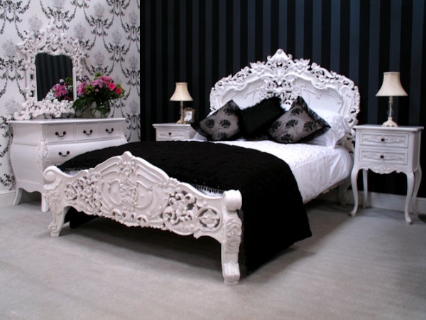 Sänggavel lyxig rokoko flirtande dekorationer-vit svart modern