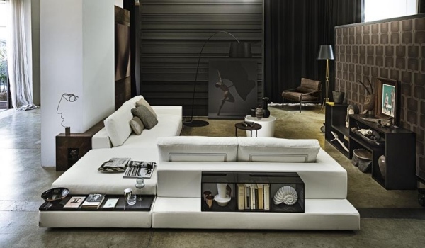 Attraktiva möbler-mångsidig soffa-vitt stoppat skum sidobord inbyggt