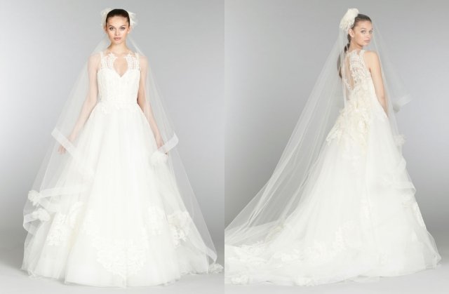 lazaro-2013 designer-bröllopsklänningar tyll-klänning-slöja-blommig-spets-tåg
