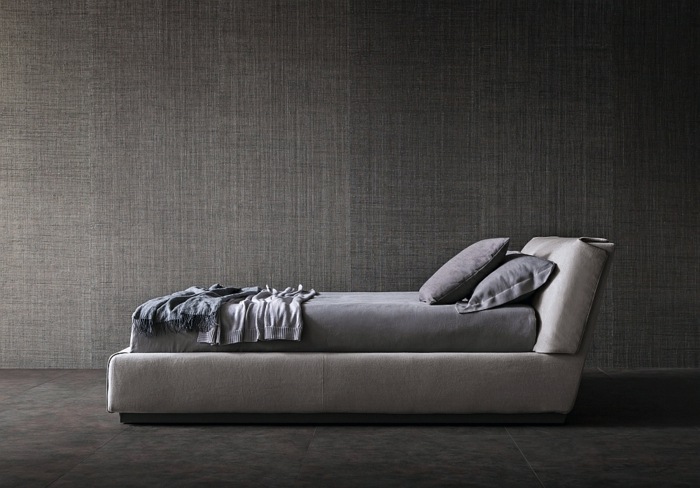 säng modern italiensk kudde madrass grå minimalistisk
