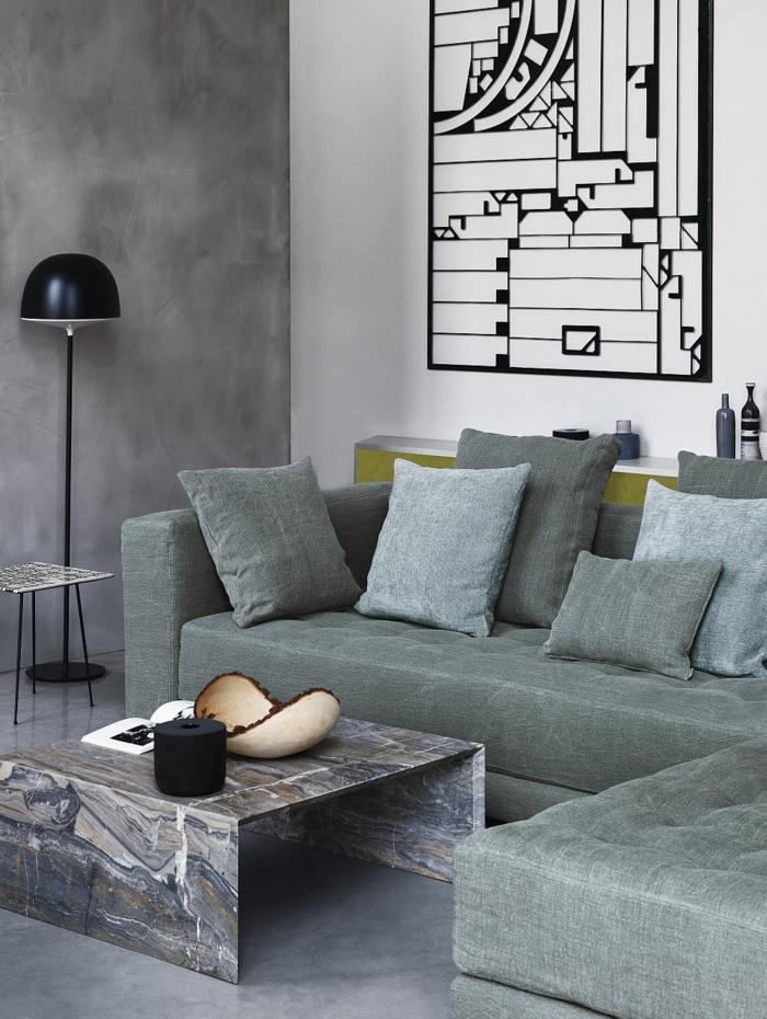 Doze Modular soffa italiensk flou design blågrå soffbord golvlampa