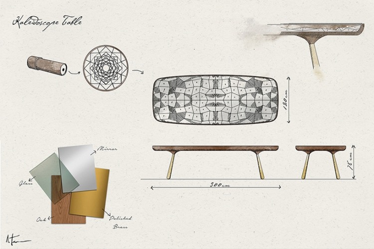 designer matbord kalejdoskop koncept skisser