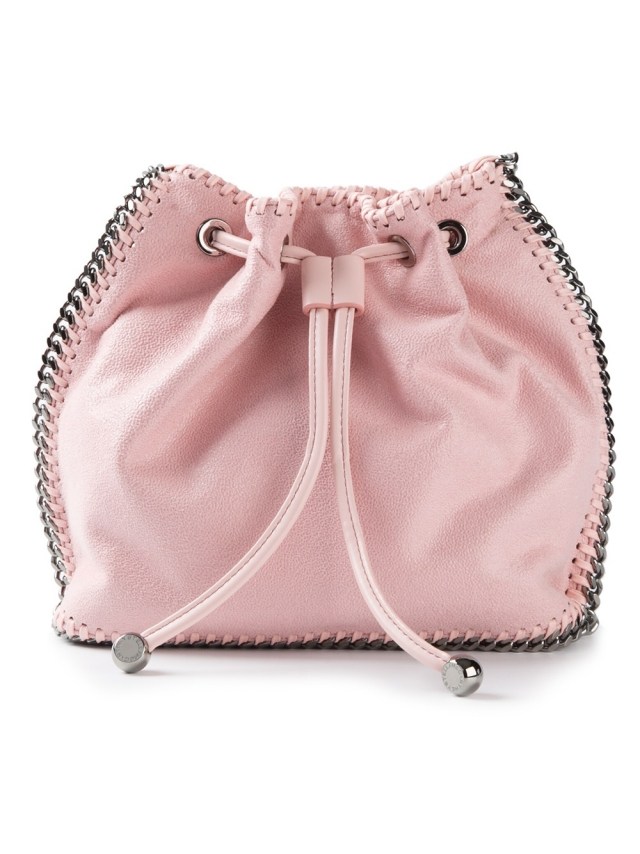 STELLA-MCCARTNEY-ryggsäck-tyg-rosa-silver-kedjor