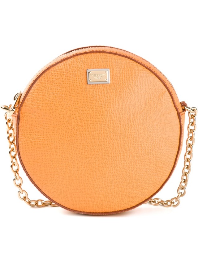 DOLCE-GABBANA-rund-liten-handväska-orange-guld-kedja