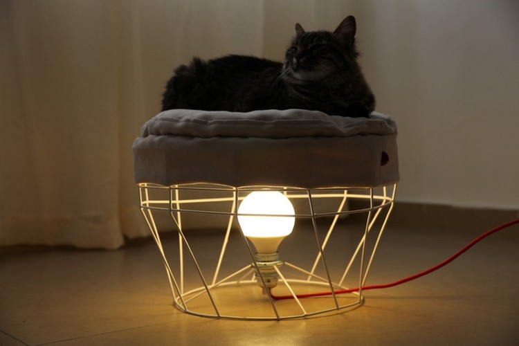 Designmöbler kattägare-lampa-metall-ram-sovplats-katt