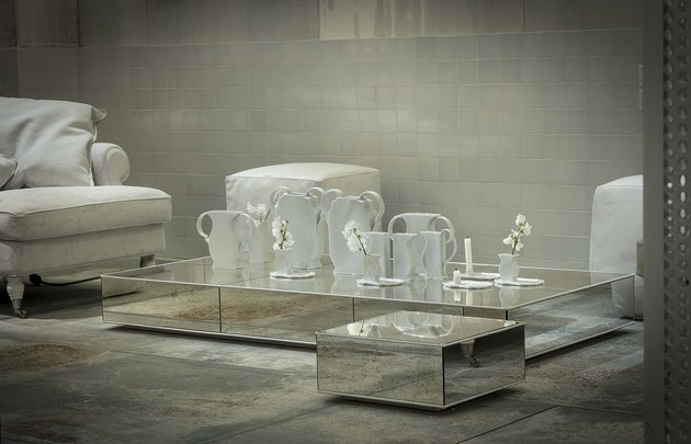 paola navone designmöbler vit baxter speglat vardagsrumsbord