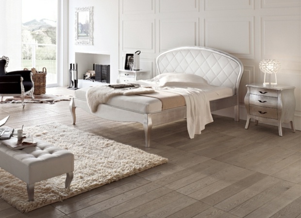 snygg säng klassisk stil vit läder möbler säng sänggavel