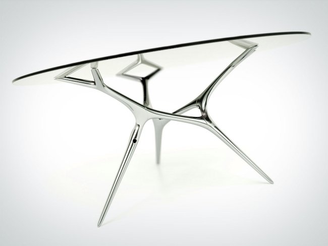 Soffbord design-ben i aluminium, glasplatta-moderna detaljer lekfulla