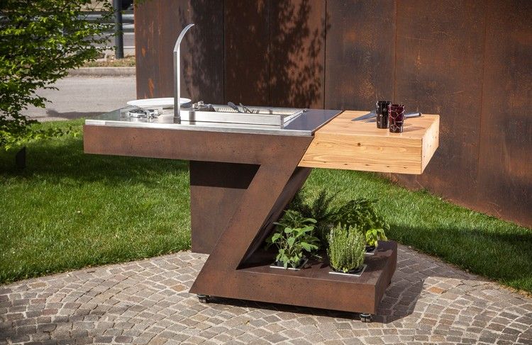 Designer multifunktionsbord utomhus kök fåfänga trä bänkskiva