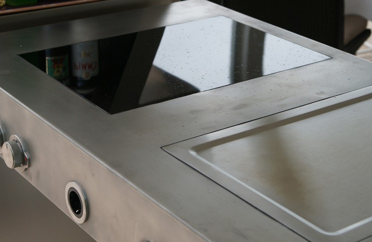 Designer multifunktionsbord rostfritt stål-grillplatta inbyggd tallrik