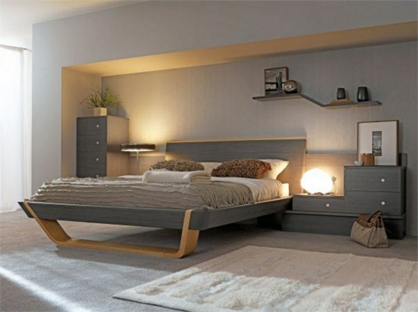 grå sovrumsmöbler designidéer-grå dubbelsäng