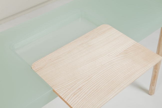 Polyesterhartsplatta-grönaktig-matt polerad-utdragbar skrivbord