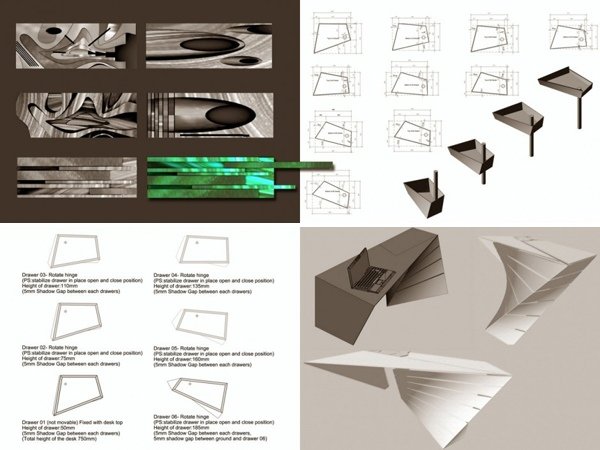 skrivbordsdesign med dynamiska former konstruktionsdetaljer