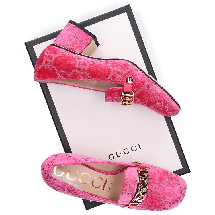 Designer sko trender rosa sammet Gucci tjock häl