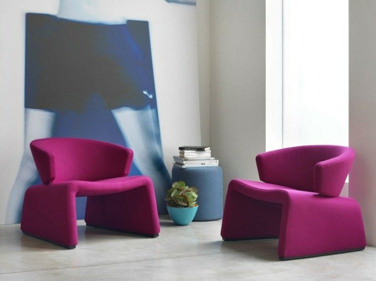 Fåtölj rosa färg modern konstruktion vardagsrum hem idéer