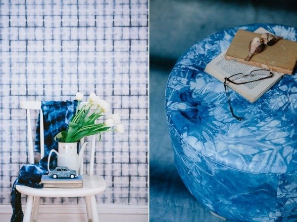 Träpall vit modern design tapetmönster motiv geometriska Shibori