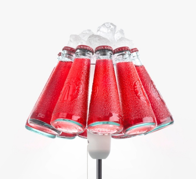 Modern bordslampa Campari-Bar Ingo Maurer-lampskärm glasflaskor-röda isbitar