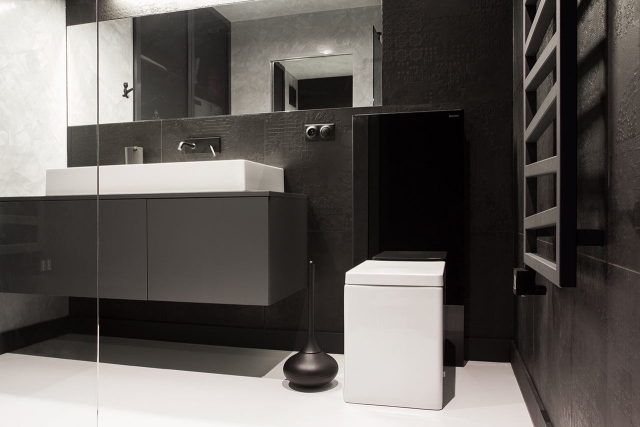 Tvättställsskåp, vit-svart, linjär design