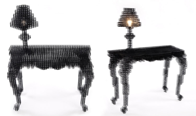 Designer möbler wireframe illusioner bord lampor