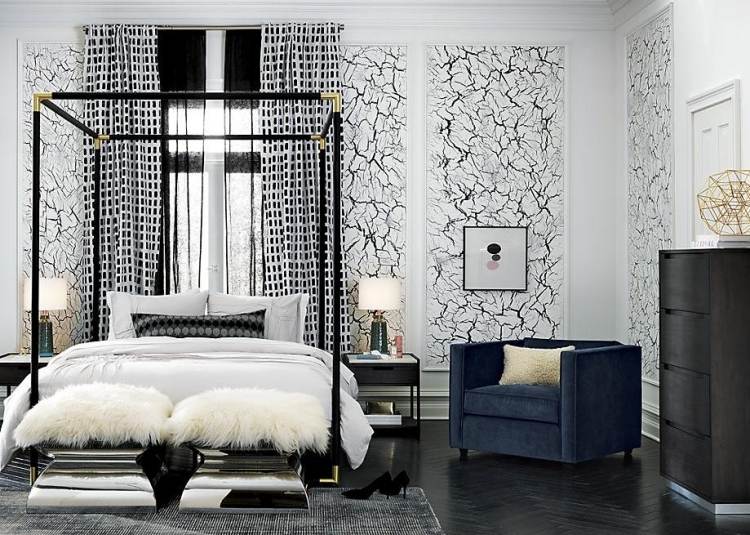 designer-möbler-dekoration-inredning-design-sovrum-pall-sidobord-kisssen-päls-svart-vit