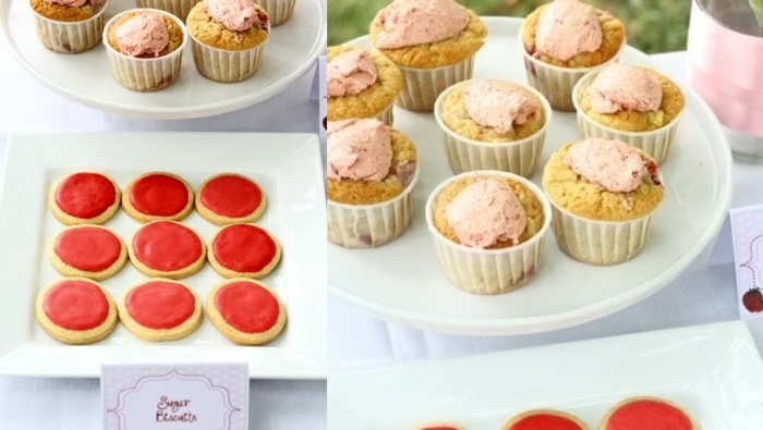 bröllop muffins kakor jordgubbar tematallrik dessert