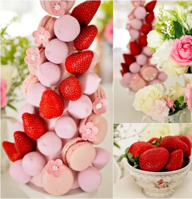 dessert torn jordgubbar godis blommor rosor bröllop deco