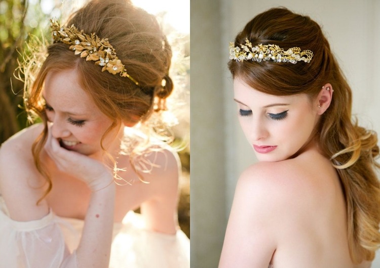 Diadem för bröllop guld-strass-blond-rödhåriga