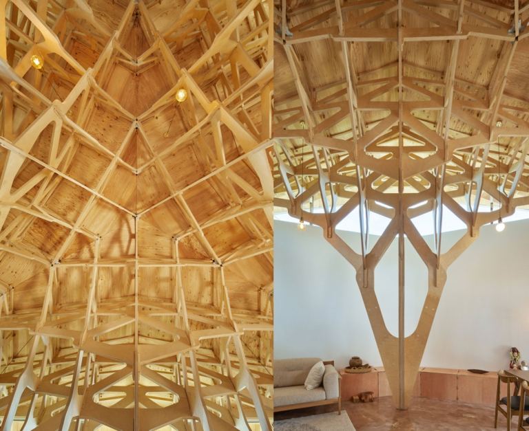 trä undertak detaljer plywood futuristisk inredning