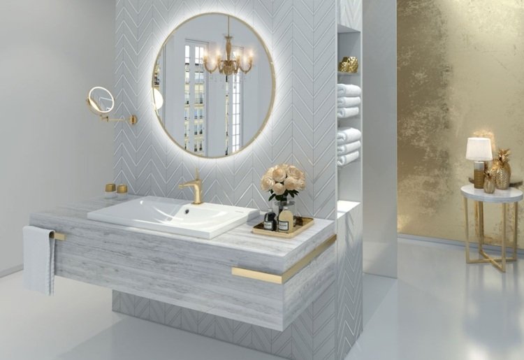 nuvarande badrumstrender glamorösa designmaterial ädla