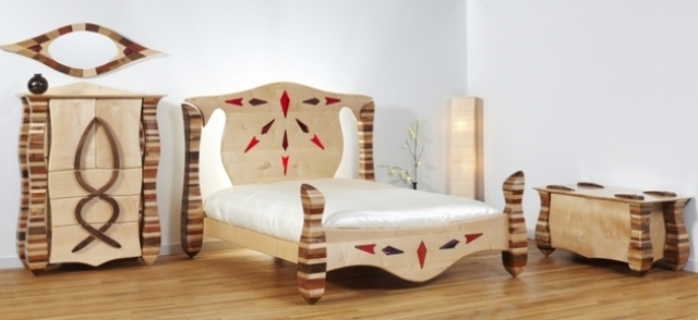 handgjord byrå-rustik säng-bröst vägg spegel design