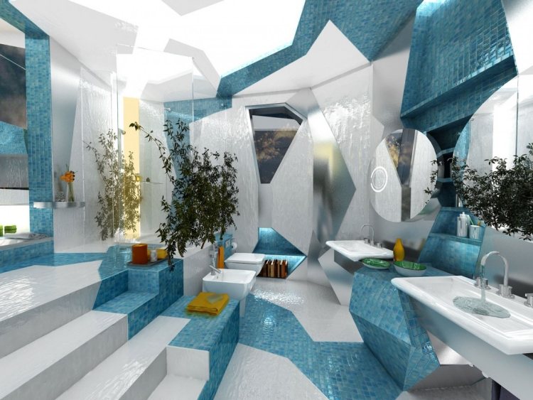 bästa-färg-badrum-extravagant-vit-blå-mosaik-kakel-ojämn-geometrisk-spegel