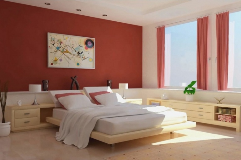 färger för sovrum pastellröda moderna ljusa trämöbler