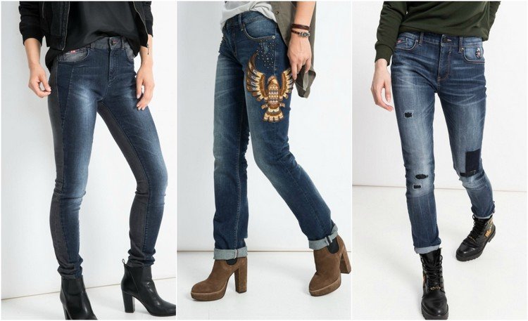 jeans trender kvinnor skär tvåfärgade broderier lapptäcke
