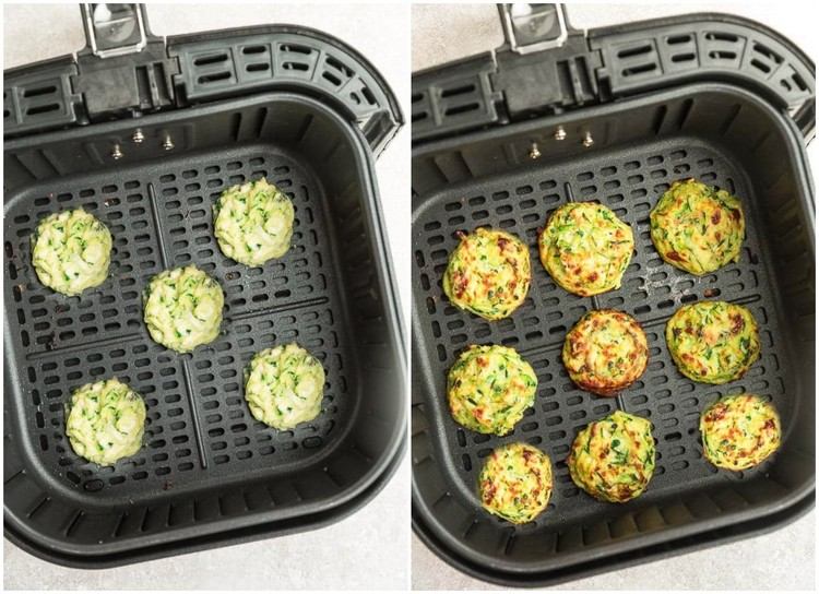 Grädda zucchinipannkakorna i Airfryer varmluftsfritös