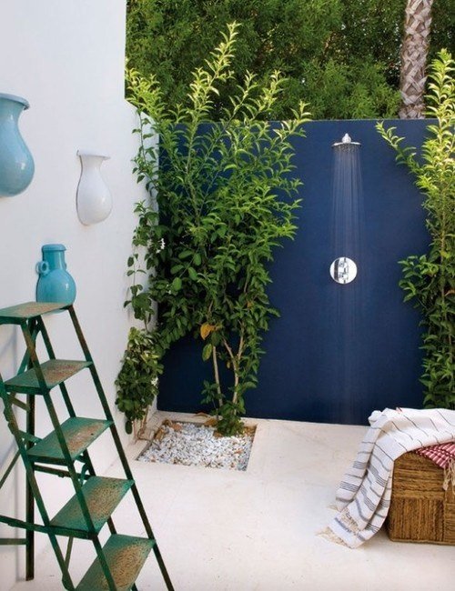 Dusch trädgård accent vägg blå dusch väggdekoration