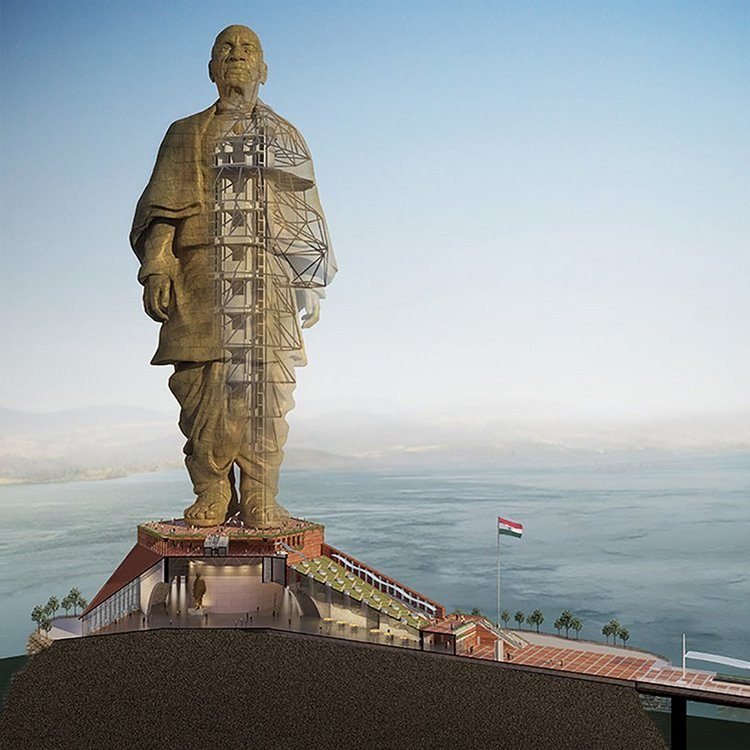 världens högsta staty projekt ön flygvy minnesmärke monument museum stålkonstruktion 3d planritning