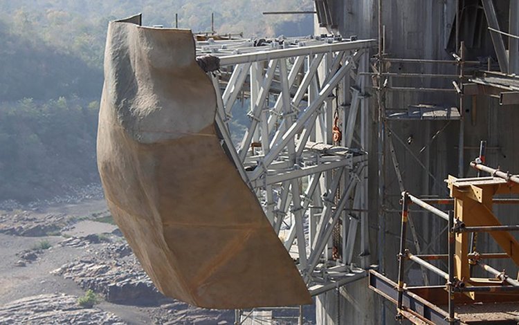 högsta statyn i världen projekt ö flygfoto monument monument museum stålkonstruktion del av byggprocessen
