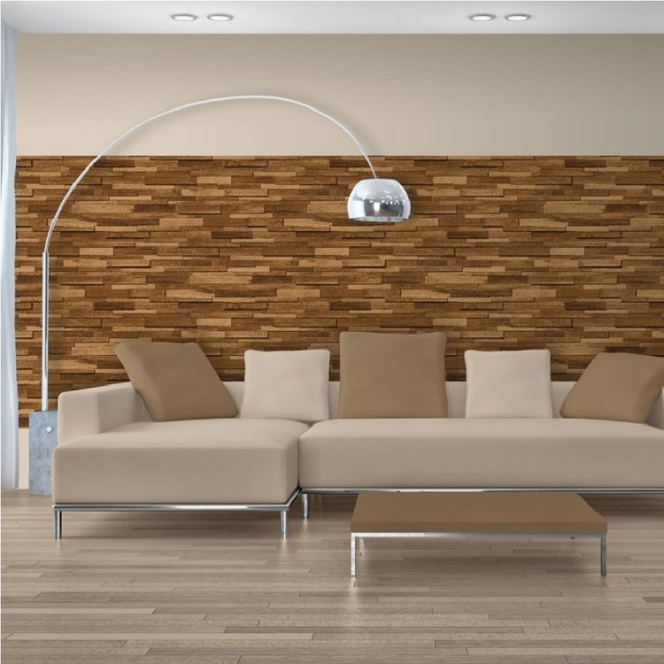 trä-väggbeklädnad-interiör-modernt-vardagsrum-beige-arco-designer-lampa