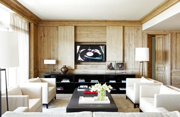 Rustik väggbeklädnad interiör vardagsrum vita möbler